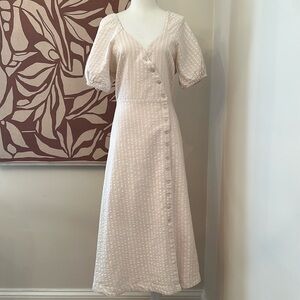 Madewell Puff-Sleeve Button-Wrap Midi Dress in Undyed Stripe